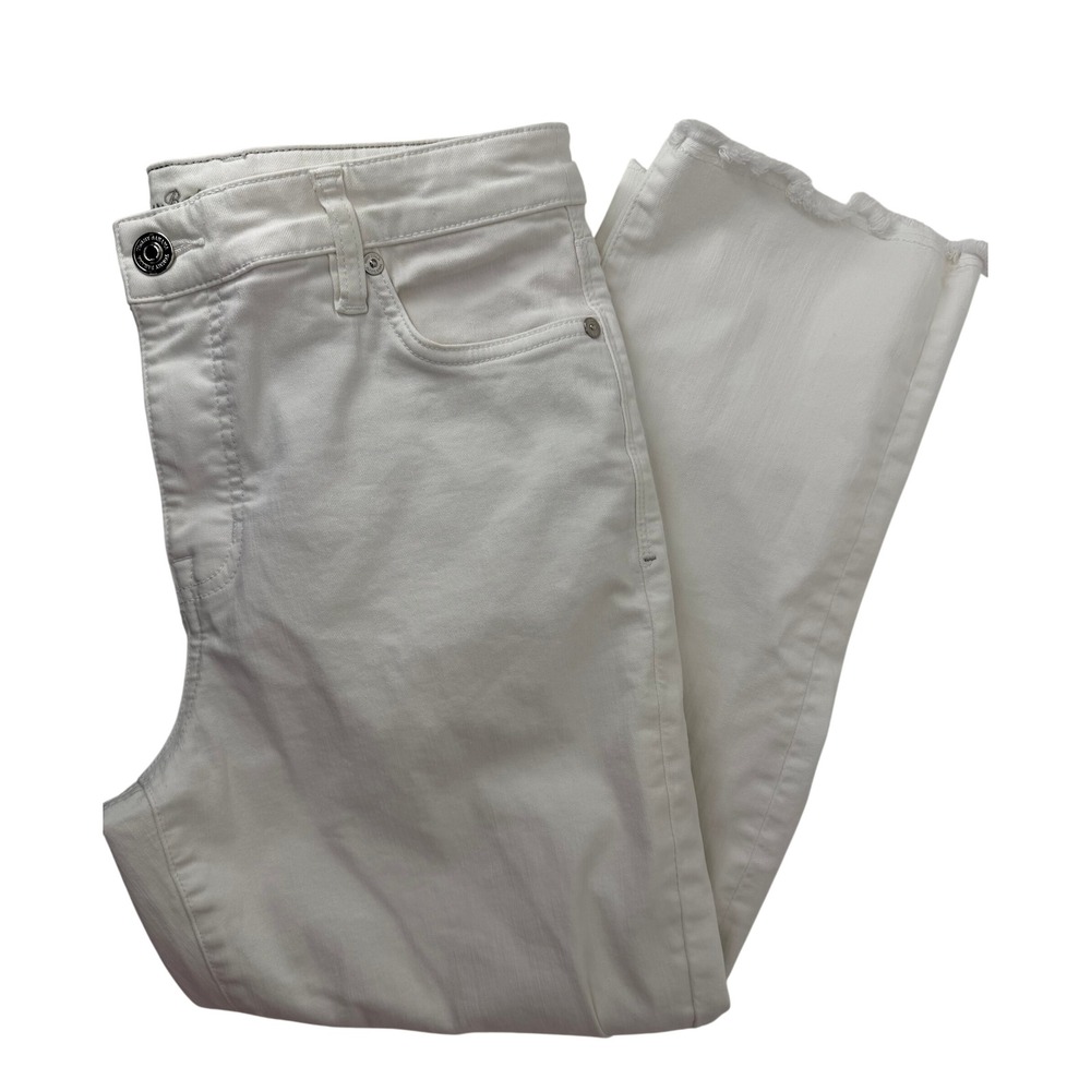 Tommy Bahama Ella Twill White High Rise Straight Crop Jeans Frayed Hem Size 8/25